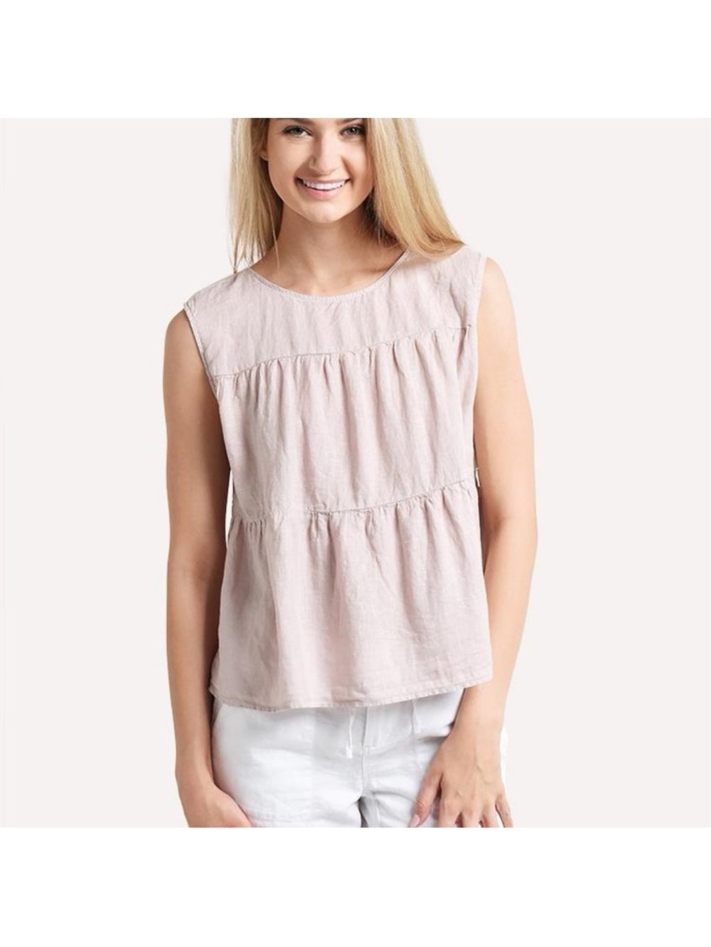Velvet by Graham & Spencer Madi soft pink tiered linen top.